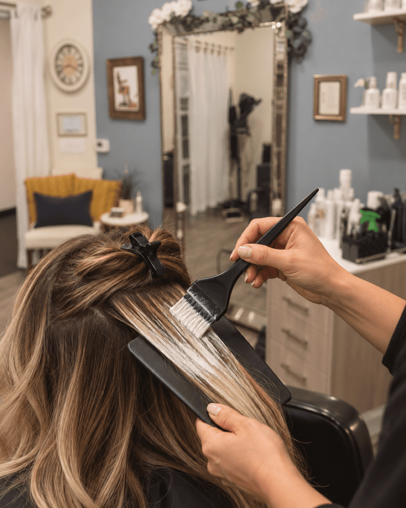 Hand-painting balayage technique on hair