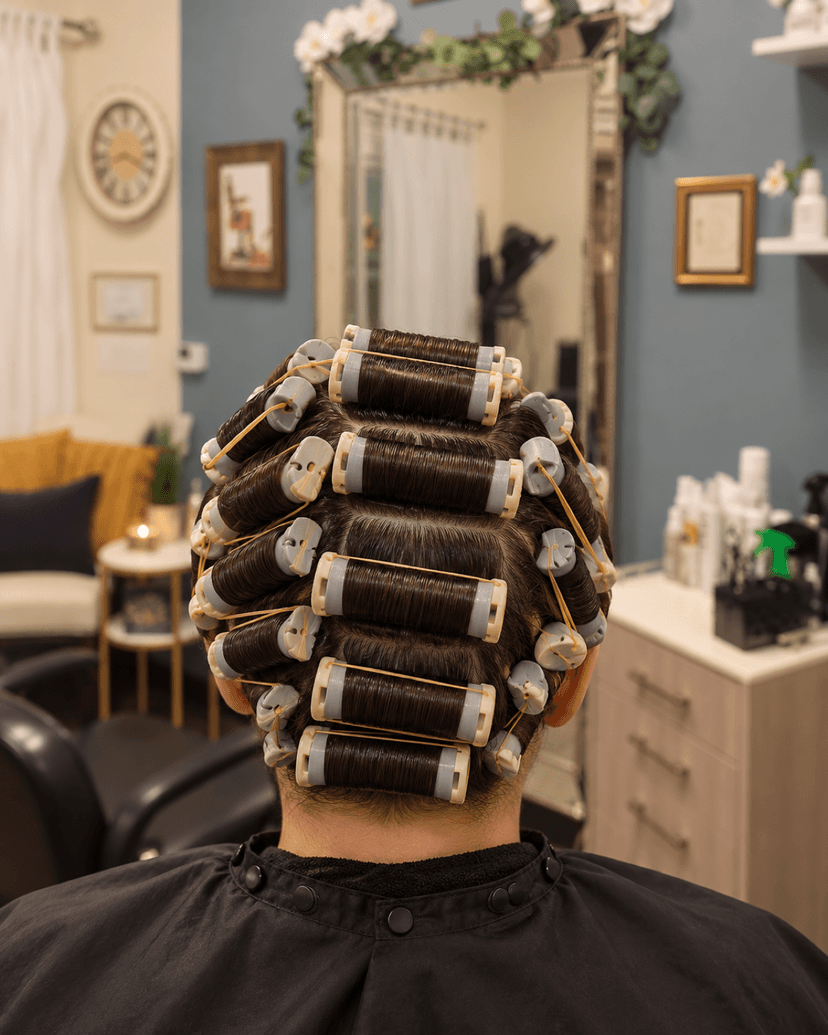 Hair wound on perm rods for a classic perm treatment