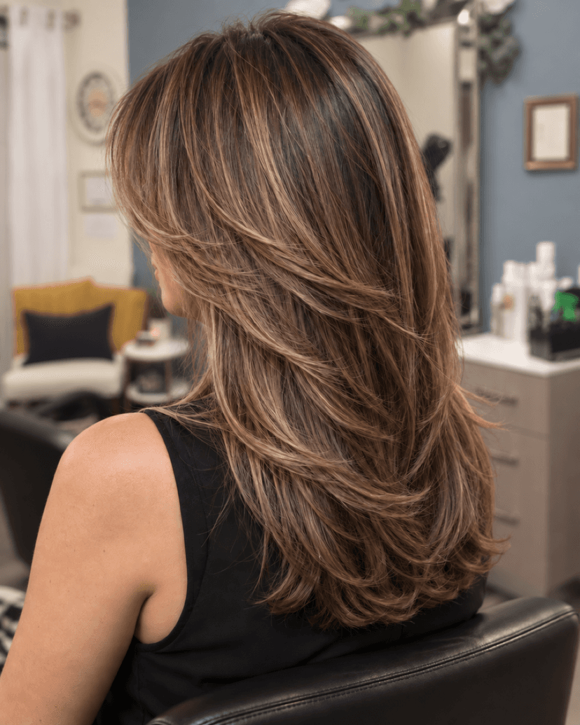 Finished women's haircut with visible layers and movement