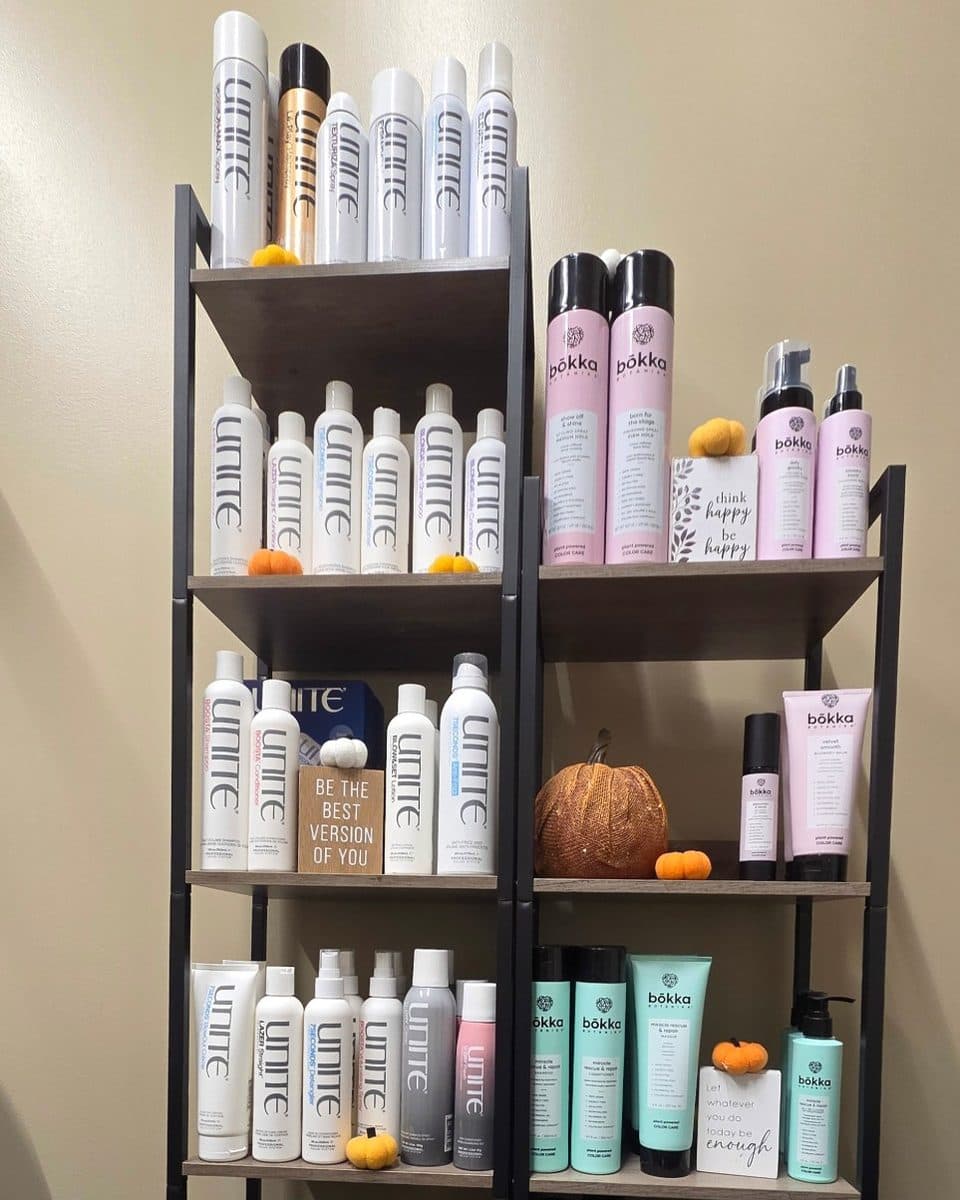 Retail shelves stocked with UNITE and bōkka Botanika hair care products